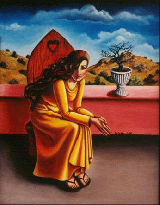 In her constant waiting...she has allowed the poor tree to die.  What is she waiting for?  I would like to know what you think.  This is available as a print only.