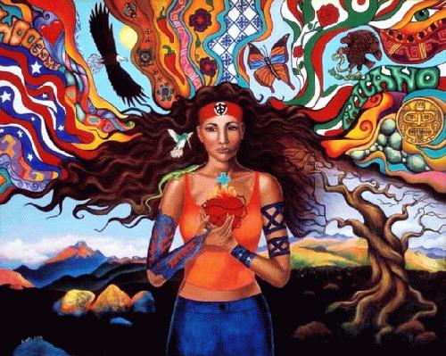 The Chicana holds her religous spirituality and faith in her hands and in 