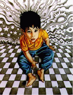 This is a portrait of my son Joshua when he was a toddler.  I gave up oil painting for the most part at that time.