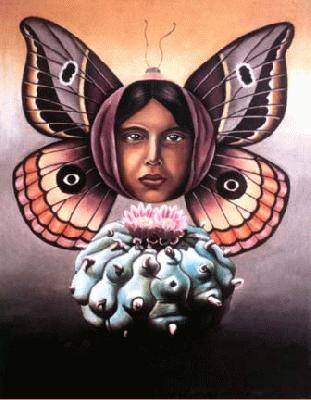 This was inspired by the books of Carlos Casteneda.  La Gorda was a fellow apprentice who he met with on a regular basis when he was in a hightend state of conscousness.  The moth represents mystery and personal power of the sorceress.  This is available as a print only.