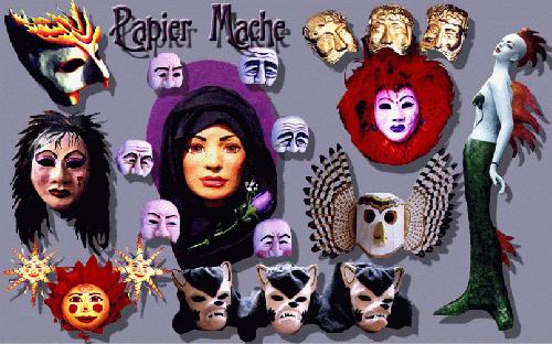 This is a collage of some of my projects I made with papier mache. Some of the masks were created for different Theater groups.  I often make masks and do other projects with youth and adults of all different ages. 